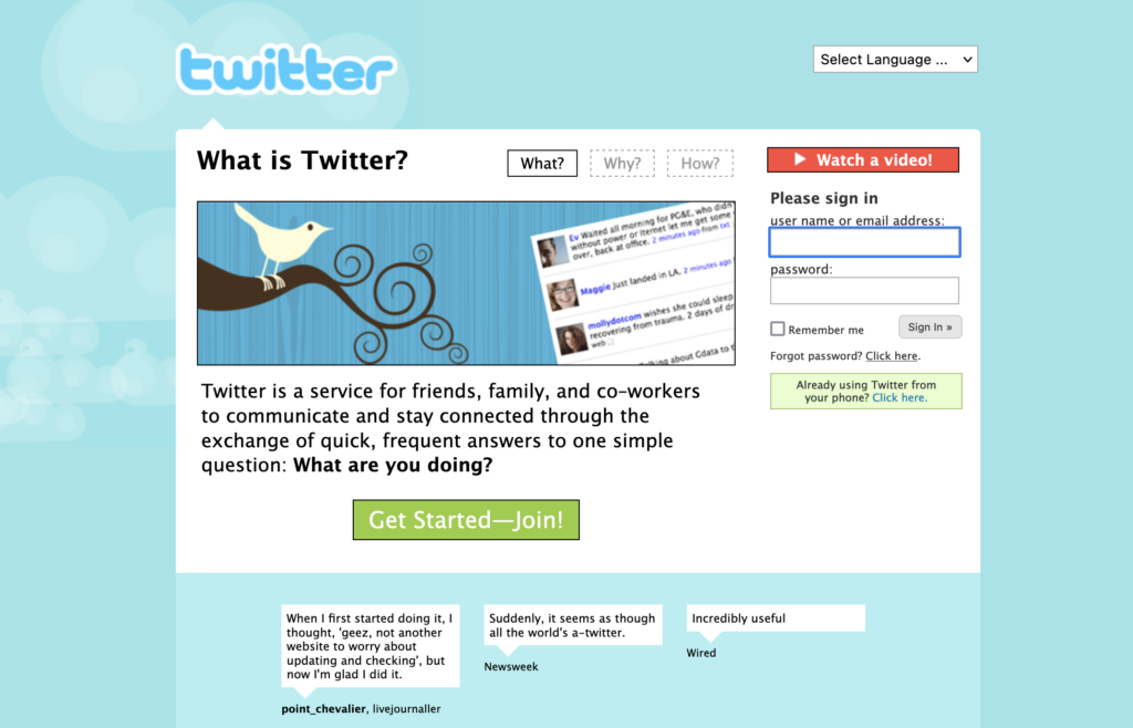 Twitter's homepage on May 2009